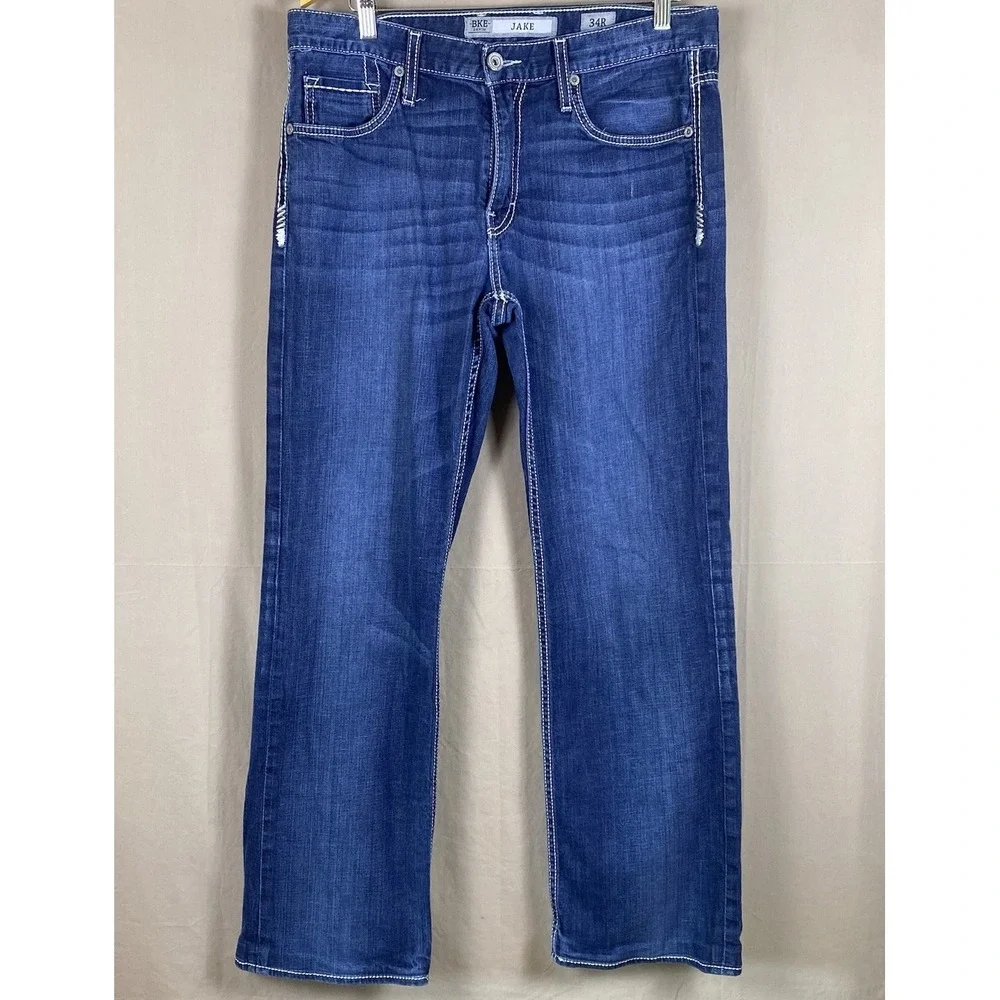 BKE Buckle Jake Straight Leg Stretch Jean Mens 34x29 Dark Wash Western Inky Wash
